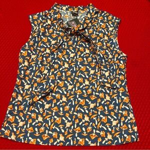 Retrolicious Mushroom Print Shirt Bow Tie Size XL Sleeveless 100% Cotton